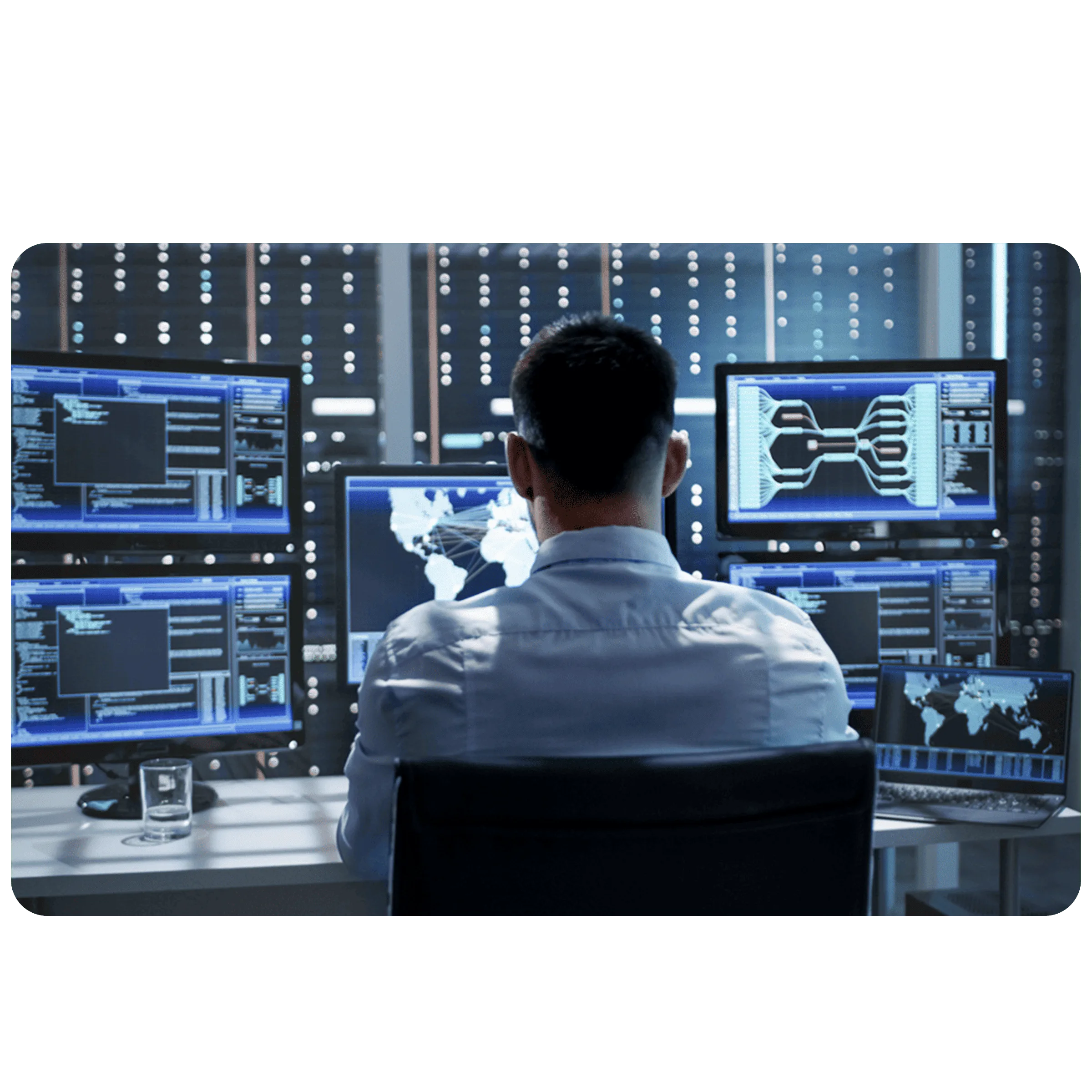 Cybersecurity expert at monitoring desk