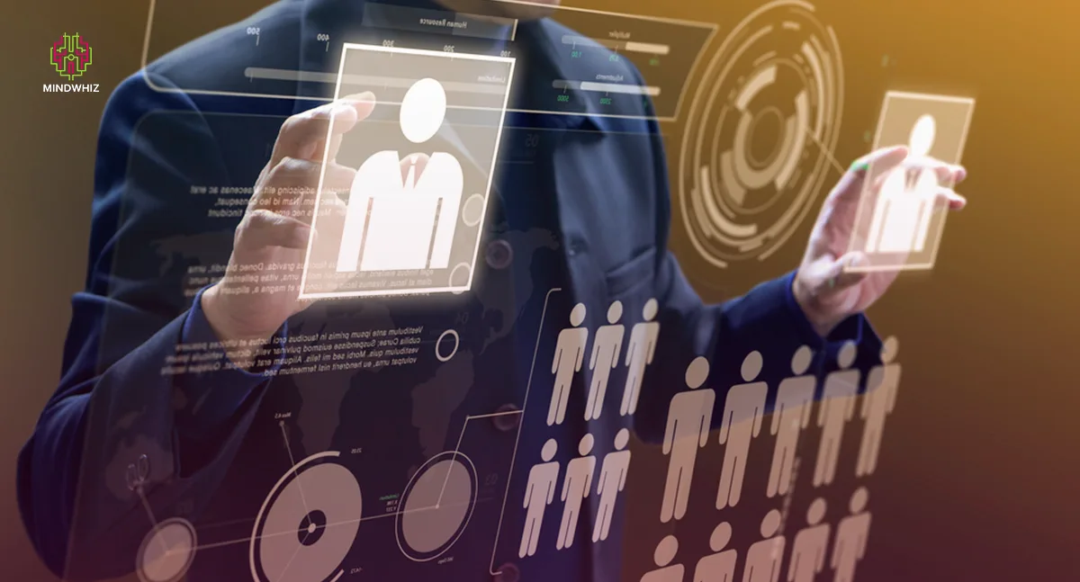 Businessman interacting with virtual staffing interface representing staff augmentation and workforce optimization.